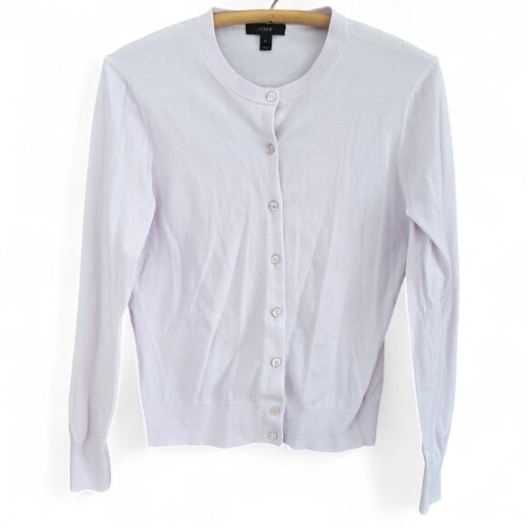 J. Crew Womens Light Purple Button-Up Cardigan Sweater Size M Cotton Crew Neck - Picture 2 of 9